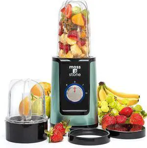Moss & Stone Smoothie Blender - Compact Personal Blender with Additional Cups for Frozen Drinks & To-Go Portable Cups with Lids