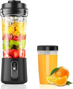 Portable Blender for Smoothies and Shakes, 2 Portable Blender Cups, 17 &10 oz Cordless Personal Small Blender with Straw Brush&Lid, USB-C Rechargeable, Quiet Mini Travel Blender, Black