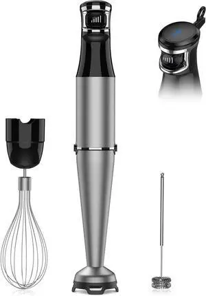 Immersion Hand Blender 1100W Corded 3 in 1 With Whisk, Milk Frother Attachments - Variable Speed Trigger for Soup, Smoothie, Puree