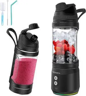 Portable Blender,Anti-Jamming 300 Watt for Shakes and SmoothiesSporty bottle with a Travel Lid, Large, BLACK