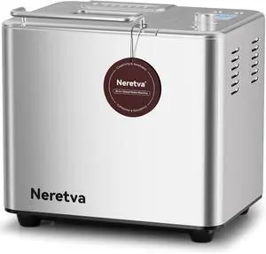 Neretva 20-IN-1 Bread Maker, Dual Heater 2LB Bread Machine Stainless Steel Bread Maker Machine Nonstick Ceramic Pan Compact for Gluten Free/Sourdough/Whole Wheat Bread/Yogurt, Breadmaker Recipe-Silver