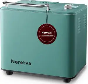 Neretva Bread Maker 20-IN-1, Dual Heater 2LB Bread Machine Stainless Steel Bread Maker Machine Nonstick Ceramic Pan Compact for Gluten Free/Sourdough/Whole Wheat Bread/Yogurt, Breadmaker Recipe-Green