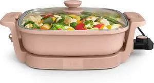 bella Make & Take Electric Skillet, Fits-anywhereTM kitchenware, EverGoodTM Ceramic Coating, Adjustable Temperature & Dishwasher-Safe Tempered Glass Lid, Cast Aluminum Base, 1200 Watt, Blossom