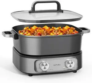 Hot Pot Electric 6-Quart & Multi-Cooker | Non-Stick Electric Skillet with PFOA-Free Ceramic-Coated Pot, 3 Power Settings & Timer, 1600W for Family Meals