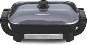 Hamilton Beach Electric Skillet with PFAS-Free Durathon Ceramic Coating, Removable 12x15 Pan, Adjustable Temperature, Reversible Design, Tempered Glass Lid, Black Nonstick Surface (38531)