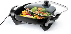Holstein Housewares 12-Inch Electric Skillet - 1400W Electric Pan with Adjustable Temperature Control, PFOA-Free Non-Stick Coating, Cool-Touch Handles, Multi-Function Cooker, Black