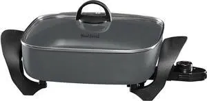 West Bend Electric Skillet Family-Sized 3-Inch Deep with Diamond Shield Scratch-Resistant Non-Stick Finish & Grease Channel for Healthier Cooking, 12-Inch, Gray