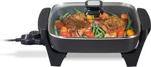 Proctor Silex Electric Skillet with Lid, 116 sq. in. Nonstick Cooking Surface for Frying, Sauteing, Simmering and Braising, Adjustable Temp 200° to 400° F, Black (38526PS)
