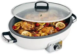 GreenPan Elite 5.5QT Electric Oval Skillet, PFAS-Free Ceramic Nonstick, 1800 Watt, Dishwasher Safe Lid & Removable Crock, Adjustable Temp Control Multi-Cooker, Sear, Sauté, Rice, Stir-Fry, Cream White