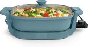 bella Make & Take Electric Skillet, Fits-anywhereTM kitchenware, EverGoodTM Ceramic Coating, Adjustable Temperature & Dishwasher-Safe Tempered Glass Lid, Cast Aluminum Base, 1200 Watt, Surf