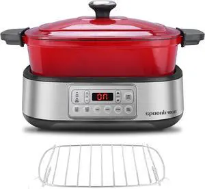 Electric Dutch Oven Multi-Cooker, 5.8QT Enameled Cast Iron Pot - 1250W Fast Heating, 6 Preset Functions, Digital Display & Keep Warm, Oven Safe Pot To 392, with Removable Pot, Steam Rack