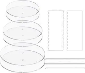 Acrylic Cake Discs Set - Round Buttercream Cake Decorating Tools with 6 Acrylic Discs(2 Each of 6.5, 8.5, 10.5"), 2 Icing Scraper and 3 Center Dowel - for Serving Bake Goods