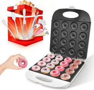 DSP All in One Mini Donut Maker - Non-Stick, Cool Touch Electric Doughnut Machine for 16 Mini Donuts - 1400W Perfect for Breakfast, Snacks & Desserts