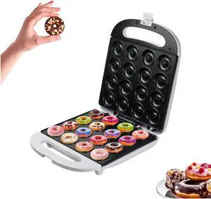 Mini Donut Maker Machine for Kid-Electric Non-Stick Surface Makes 16 Mini Doughnuts-Friendly Breakfast, Snacks, Desserts-White