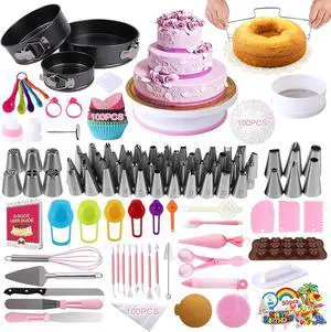 Cake Decorating Supplies Kit 464 Pcs with Non-Slip Cake Turntable and Springform Cake PansIcing Piping Tips SetChocolate Mould & Muffin CupsBaking Supplies for Beginners and Cake Lovers