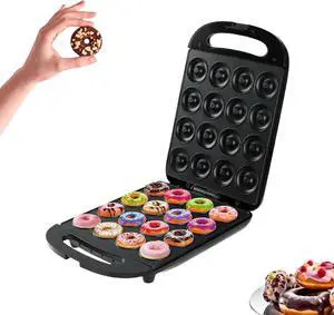 Mini Donut Maker Machine for Kid-Electric Non-Stick Surface Makes 16 Mini Doughnuts-Friendly Breakfast, Snacks, Desserts-Black