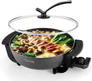 Food Party Electric Hot Pot Skillet Hotpot Pot Electric Cooker Shabu Shabu Pot 110V Non-Stick 6L BPA FREE Fondue Chinese Hot Pot