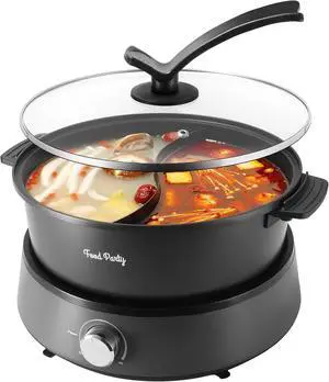 Food Party Hot Pot Electric Upgraded Separable Shabu Shabu Pot with Divider Hotpot Pot Electric Cooker Dual Sided 110V 1350W Non-Stick 5L Fondue Pot for 2-6 People