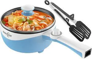 Audecook Hot Pot Electric, 1.7L Mini Electric Skillet Portable Nonstick Sauté Pan with Power Adjustment, Rapid Noodles Cooker Travel Multicooker for Steak/Soup/Egg/Oatmeal/Noodles