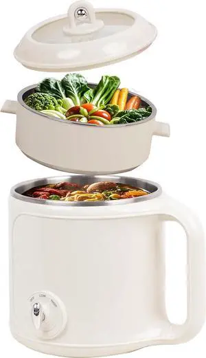 Electric Hot Pot with Steamer: 2.0L Ramen Cooker, Multifunctional Stainless Steel Electric Pot, Portable, Dual Power Adjustment for Dorm, Office, Travel