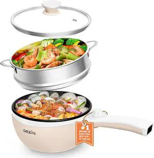 Dezin Hot Pot Electric with Steamer Upgraded, Non-Stick Sauté Pan, Rapid Noodles Electric Pot, 1.5L Mini Pot for Steak, Egg, Fried Rice, Ramen, Oatmeal, Soup with Power Adjustment Dezin Hot Pot Electric with Steamer Upgraded, Non-Stick Sauté Pan, Rapid Noodles Electric Pot, 1.5L Mini Pot for Steak, Egg, Fried Rice, Ramen, Oatmeal, Soup with Power Adjustment
