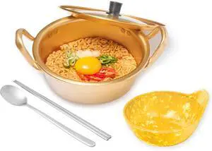 xenoz Ramen Pot with Bowl, Chopsticks & Spoon Set | Rapid Portable Cooker for Instant Meals  Korean Style Egg Boiler for Dorm, Travel, Camping | Made in Korea | 1Qt