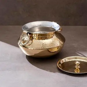 P-TAL Brass Patili with Lid and Handles for Cooking Teflon Free Degchi 3L Brass Handi for Cooking