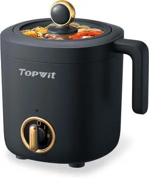 TOPWIT Hot Pot Electric Pot for Cooking, Ramen Cooker 1.2L, Non-Stick Portable Noodles Cooker for Pasta, Soup, Steak, Oatmeal, College Dorm Room Essentials, Shabu Shabu Pot with Power Adjustment, Grey