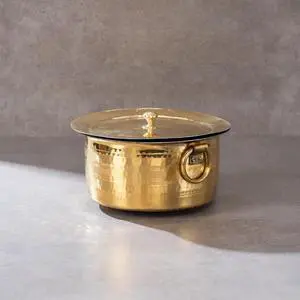 P-TAL Brass Stock Pot with Lid Naturally Nonstick and Toxin Free Pasta Pot Multipurpose Cooking Pot, PFOA and PTFE Free (1 Quart)