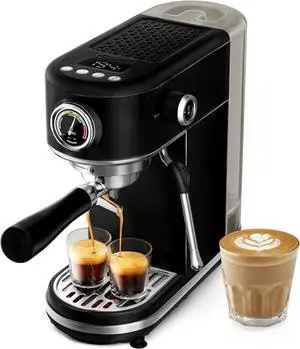 HIBREW H10B Programmable Espresso Machine, Brushed Stainless Steel, Adjustable Temperature and Cup Volume, Steam Wand for Milk Frother (Black)