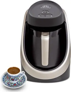 ETHNIQ Turkish Coffee Maker - 100% BPA Free, 120V, 1 to 4 Cup Brewing Capacity with Cook Sense Technology for Delicious Cup of Turkish & Greek Coffee, Turkish Coffee Pot (Dark Silver)