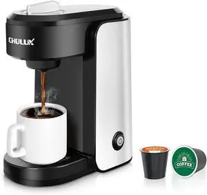 CHULUX Single Serve Coffee Maker, 1000 Watts Single Cup Stainless Steel Coffee Machine for Capsule and Ground Coffee with Graduated Water Tank, One Button Operation