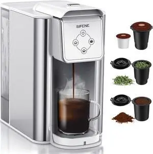 SIFENE single serve coffee machine 3 in 1 pod coffee maker for k-pod capsule ground brewer leaf tea maker 6 to 10 ounce cup removable 50oz water reservoir white