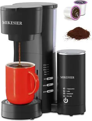 3IN1 Single Serve Coffee Maker for K Cup & Ground, Small Coffee Machine with Milk Frother, 6-14oz Brew Size, 28oz Water Tank, Adjustable Drip Tray