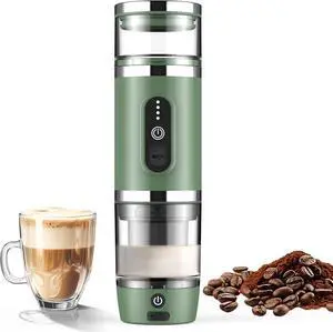 Hobsir Portable Electric Espresso Maker, 9000mAh Milk Frother Travel Coffee Machine for Camping, Car Coffee Maker with Frothing Base, USB-C, 3in1 Capsule, Portable Small Espresso Coffe Machine, Green