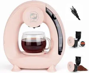 Quite Single Serve Coffee Maker, Stylish MINI Q 2 IN 1 Coffee Machines for Capsules & Ground Coffee, MA2205 (Pink)