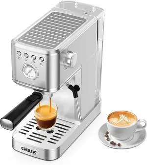CHULUX Kompatto Espresso Machine 20 Bar with Milk Frother, Stainless Steel Automatic Espresso Coffee Machine for Home Latte & Cappuccino Maker, 40oz Removable Water Tank, 1350W