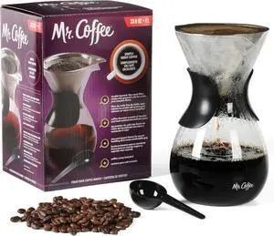 Mr. Coffee Verduzco 3 Piece 34 OZ Borosilicate Glass Pour Over Coffee Maker w/Hand Guard