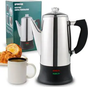 Electric Coffee Percolator Stainless Steel Coffee Maker with Two Heat Resistant Tough Glass Clear Brew Progress Knob Classic Look Keep Warm & Cordless Serving Coffee Pot 12 Cup
