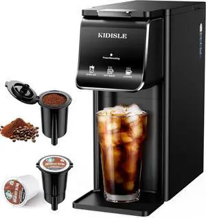 Hot & Iced Coffee Maker, K Cup Coffee Maker, Compatible with K-Cups and Ground Coffee, Single Serve Coffee Machine with Bold Setting, Reusable Filter, Travel Mug Friendly, Black