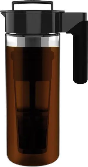 Takeya Glass Cold Brew Coffee Maker for Iced Coffee, Airtight Pitcher, Premium Quality, 2 Quart, Black Lid and Handle