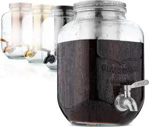BTaT- Cold Brew Coffee Maker, 1 Gallon Mason Jars Drink Dispenser, Gallon Cold Brew Coffee Maker, Iced Tea Maker, Cold Brew Coffee Carafe, Beverage Dispenser, Glass Dispenser, Cold Brew System