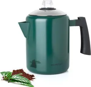 Mixpresso Green Stainless Steel Coffee Percolator Stovetop, 37oz Classic Percolator Coffee Pot, Excellent For Camping Pot, 5-8 Cup Stove Top Coffee Maker, Cool-Touch Handle