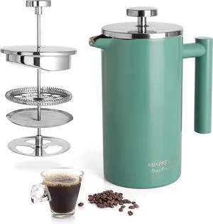 Mixpresso Stainless Steel French Press Coffee Maker 26 Oz 770 Ml Double Wall Metal Insulation Coffee Press & Tea Brewer Easy Clean & Easy Press, Strong Quality Coffee Press, Green Small French Press