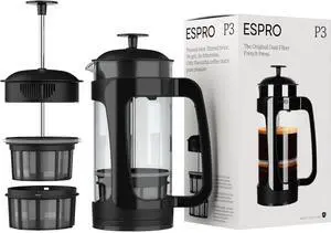 ESPRO - P3 French Press Coffee Maker  Patented Double Microfilter for Sludge and Grit Free Coffee, Black, 32 oz