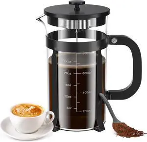 French Press Coffee Maker, 34 Ounce 1 Liter, Stainless Steel, Cold Brew Heat Resistant Borosilicate Glass Espresso Coffee & Tea Maker with 4 Filter