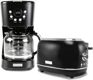 Haden 12 Cup Programmable Drip Coffee Maker Coffee Machine Bundled with Heritage 2 Slice Wide Slot Stainless Steel Toaster, Turquoise & Chrome