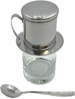 Vietnamese Coffee Maker Filter Phin with Glass Portable 6oz. Cup & Spoon IDEAL GIFT SET