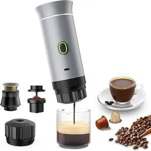 3-in-1 Portable Espresso Maker, Mini Coffee Maker for Travel, Self-Heating Car Coffee Maker with USB-C, Small Espresso Machine with Ground Coffee & Capsules (NSDG) for RV, Hiking, Office (silver)