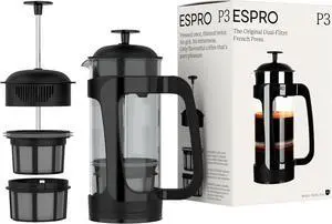 ESPRO - P3 French Press Coffee Maker  Patented Double Microfilter for Sludge and Grit Free Coffee, Black, 18 oz
